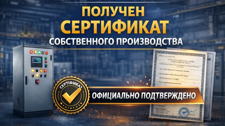 Сертификат продукции собственного производства на ШУ, ЩPУ, ЩP, ВРУ